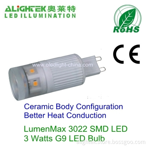 Wide Voltage Range 3w 3022 Smd Led G9 Bulb With Ceramic Body Ww 2300k